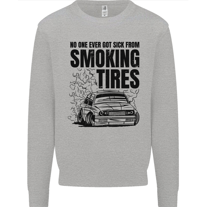 Car Drifting Burning Tires Kids Sweatshirt Jumper Sports Grey