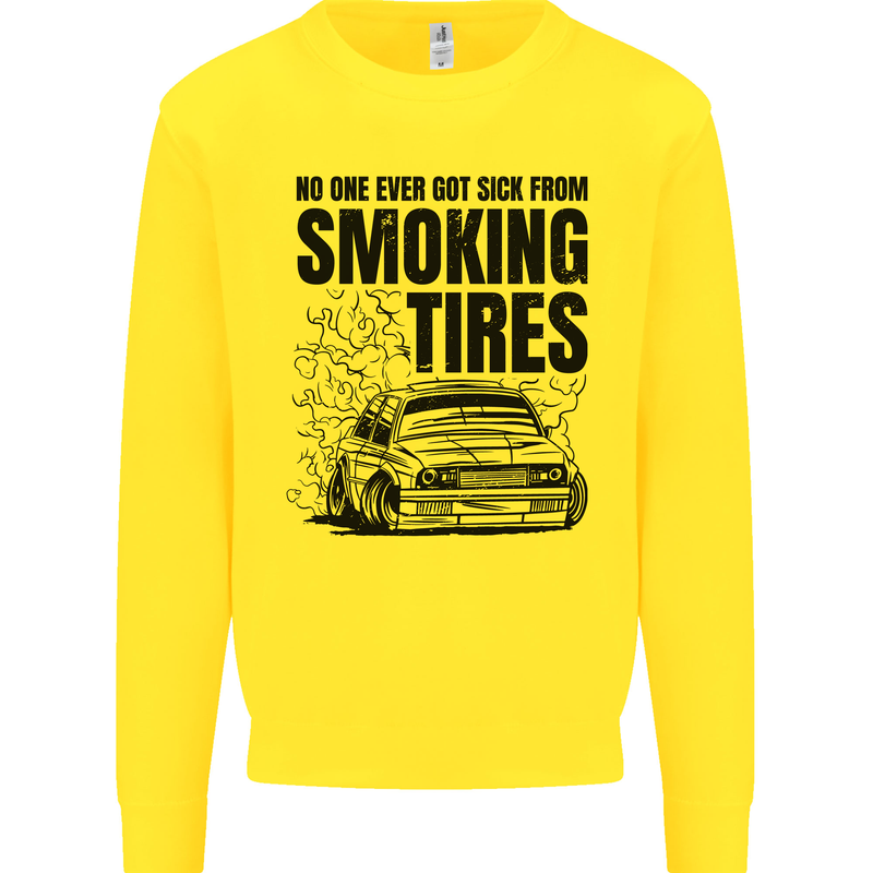 Car Drifting Burning Tires Kids Sweatshirt Jumper Yellow