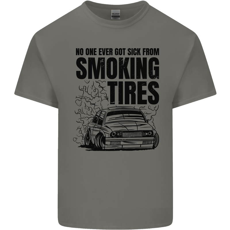 Car Drifting Burning Tires Mens Cotton T-Shirt Tee Top Charcoal