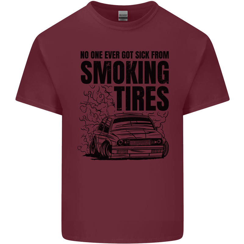 Car Drifting Burning Tires Mens Cotton T-Shirt Tee Top Maroon