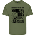 Car Drifting Burning Tires Mens Cotton T-Shirt Tee Top Military Green