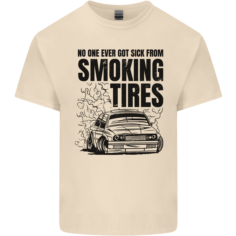 Car Drifting Burning Tires Mens Cotton T-Shirt Tee Top Natural