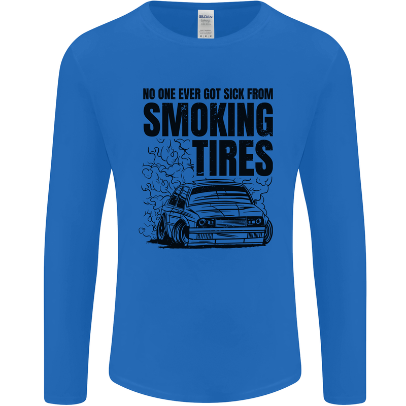 Car Drifting Burning Tires Mens Long Sleeve T-Shirt Royal Blue