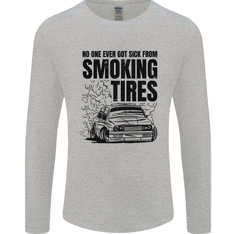 Car Drifting Burning Tires Mens Long Sleeve T-Shirt Sports Grey