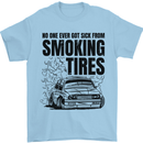 Car Drifting Burning Tires Mens T-Shirt 100% Cotton Light Blue