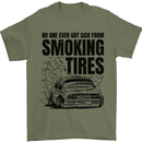 Car Drifting Burning Tires Mens T-Shirt 100% Cotton Military Green