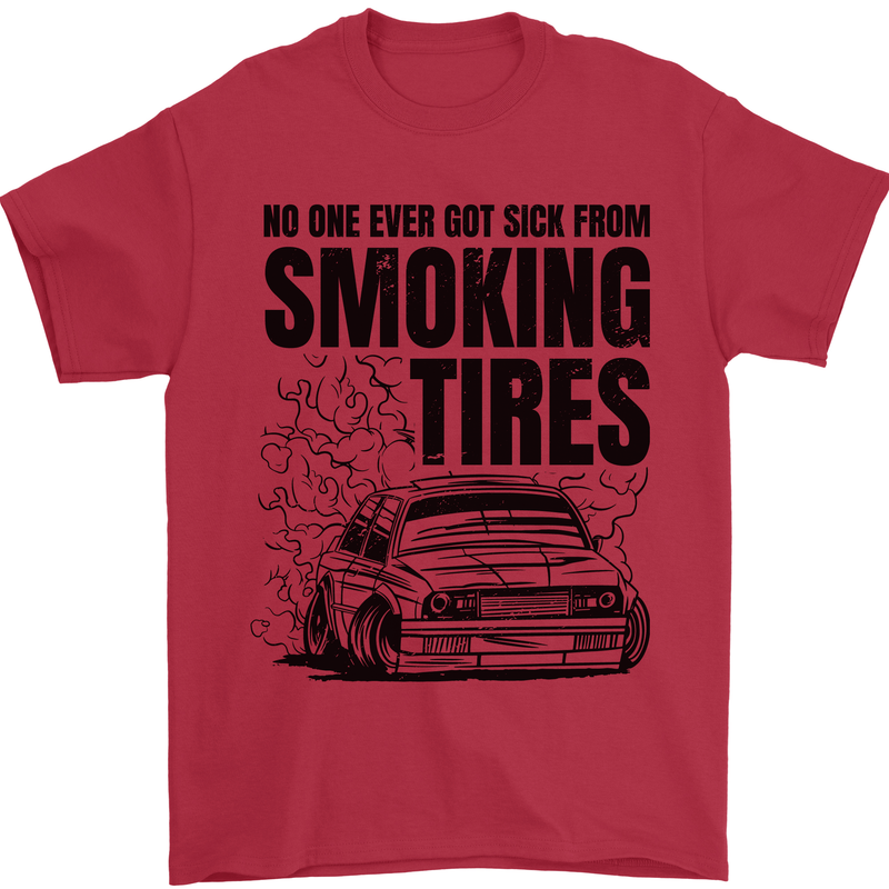 Car Drifting Burning Tires Mens T-Shirt 100% Cotton Red