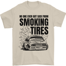 Car Drifting Burning Tires Mens T-Shirt 100% Cotton Sand