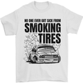 Car Drifting Burning Tires Mens T-Shirt 100% Cotton White