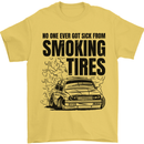 Car Drifting Burning Tires Mens T-Shirt 100% Cotton Yellow
