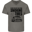 Car Drifting Burning Tires Mens V-Neck Cotton T-Shirt Charcoal