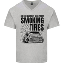 Car Drifting Burning Tires Mens V-Neck Cotton T-Shirt Sports Grey