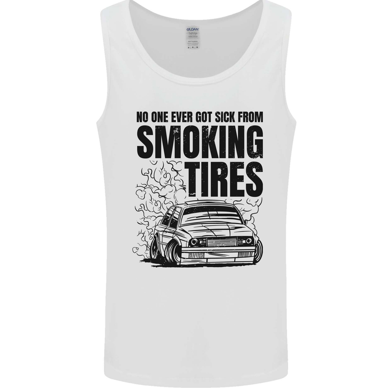 Car Drifting Burning Tires Mens Vest Tank Top White