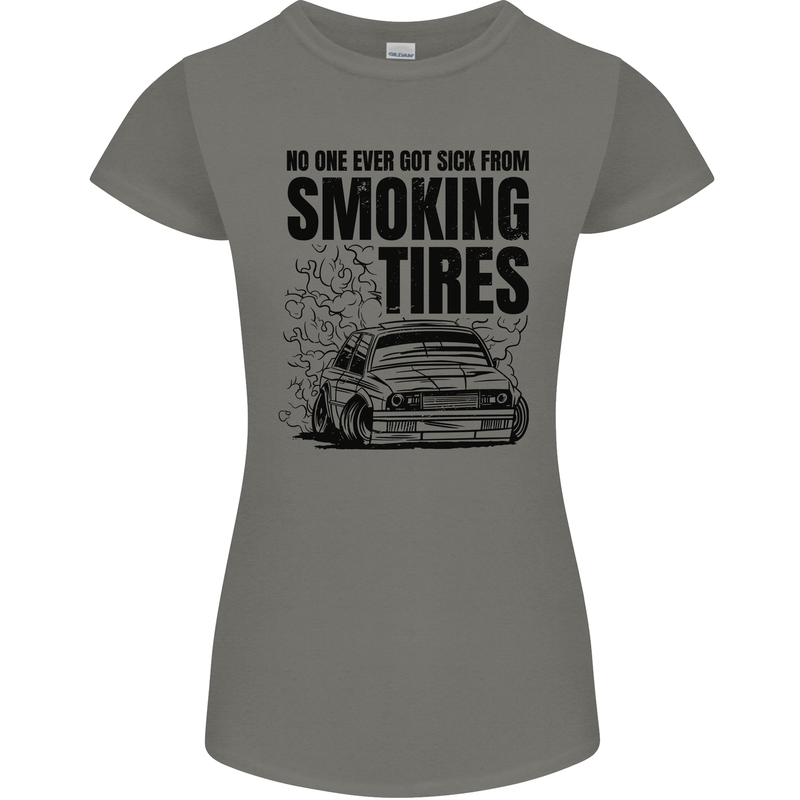Car Drifting Burning Tires Womens Petite Cut T-Shirt Charcoal