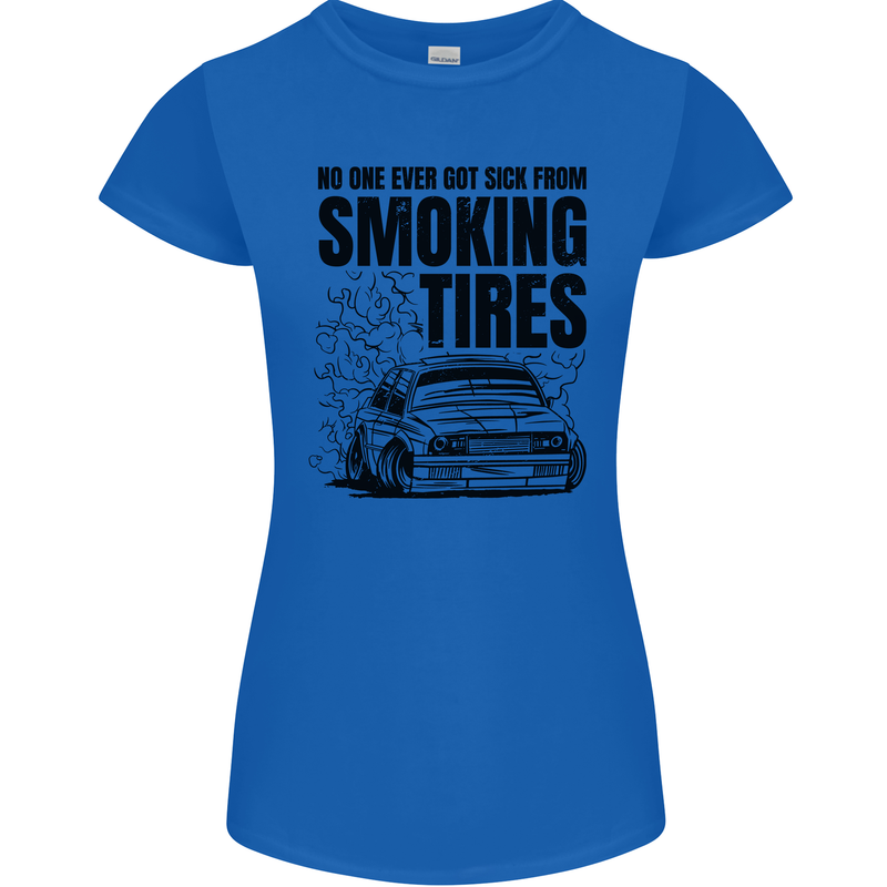 Car Drifting Burning Tires Womens Petite Cut T-Shirt Royal Blue