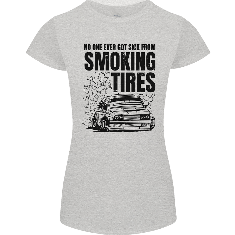 Car Drifting Burning Tires Womens Petite Cut T-Shirt Sports Grey