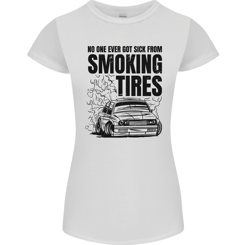 Car Drifting Burning Tires Womens Petite Cut T-Shirt White