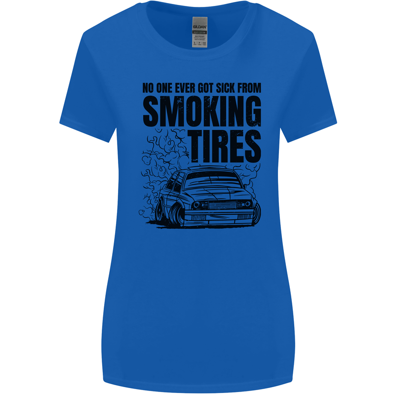 Car Drifting Burning Tires Womens Wider Cut T-Shirt Royal Blue