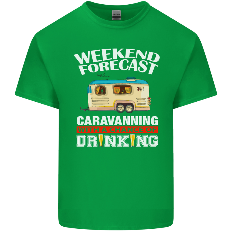 Caravan Weekend Forecast Caravanning Mens Cotton T-Shirt Tee Top Irish Green