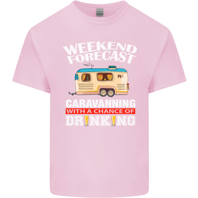 Caravan Weekend Forecast Caravanning Mens Cotton T-Shirt Tee Top Light Pink