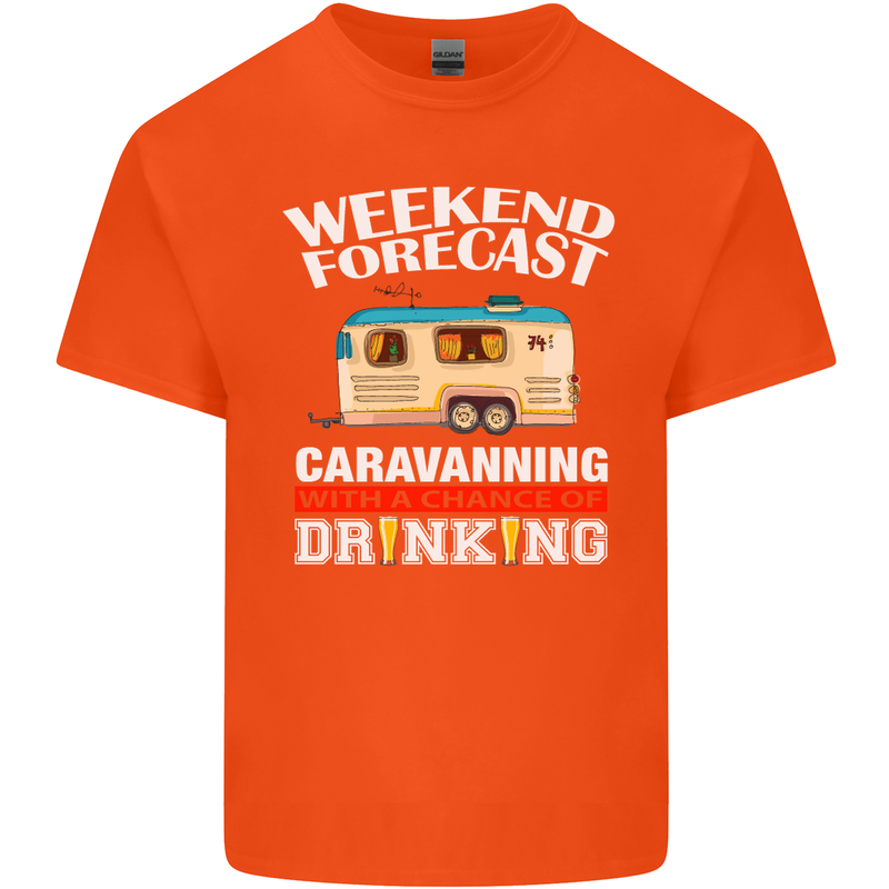 Caravan Weekend Forecast Caravanning Mens Cotton T-Shirt Tee Top Orange