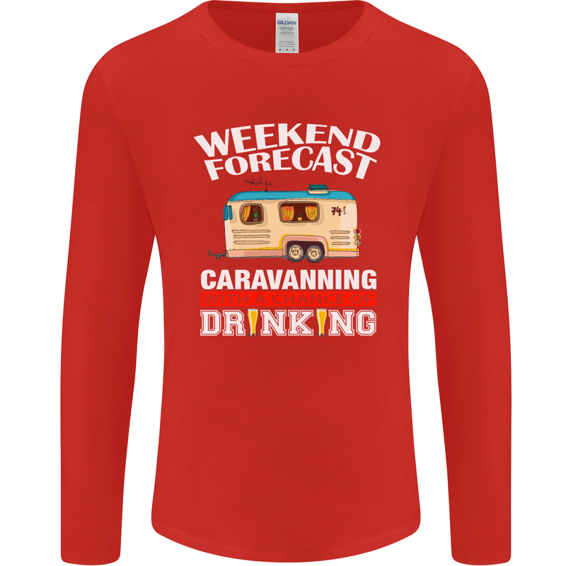 Caravan Weekend Forecast Caravanning Mens Long Sleeve T-Shirt Red