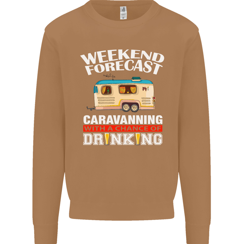 Caravan Weekend Forecast Caravanning Mens Sweatshirt Jumper Caramel Latte