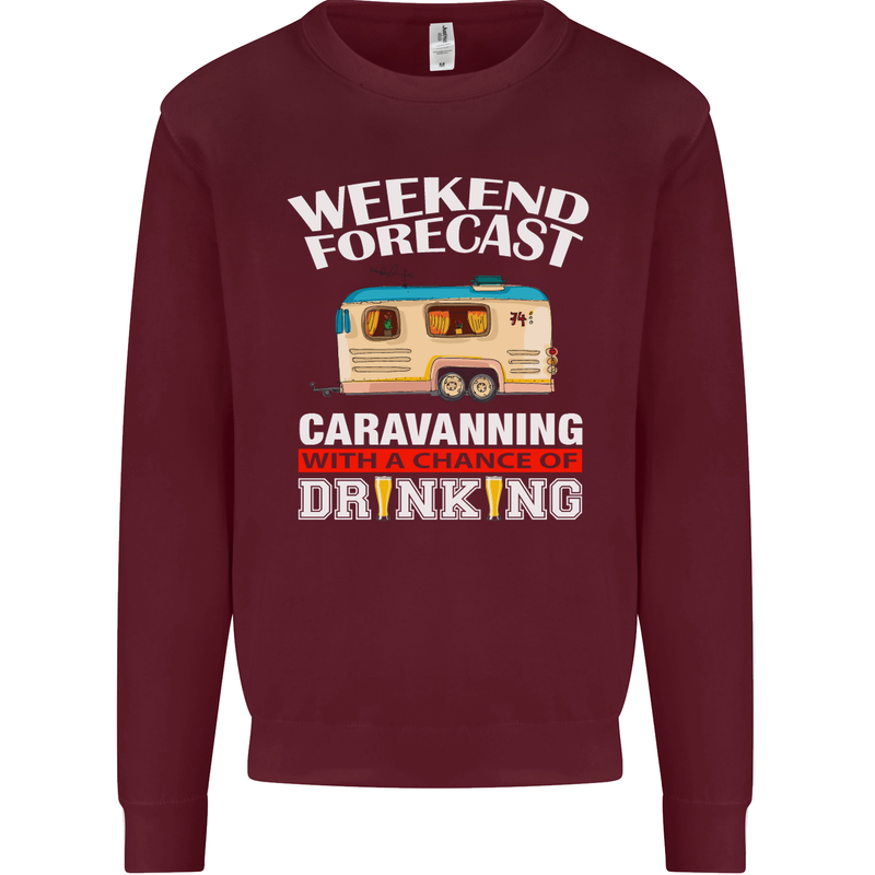 Caravan Weekend Forecast Caravanning Mens Sweatshirt Jumper Maroon