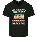 Caravan Weekend Forecast Caravanning Mens V-Neck Cotton T-Shirt Black
