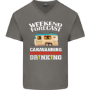 Caravan Weekend Forecast Caravanning Mens V-Neck Cotton T-Shirt Charcoal