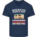 Caravan Weekend Forecast Caravanning Mens V-Neck Cotton T-Shirt Navy Blue