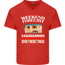 Caravan Weekend Forecast Caravanning Mens V-Neck Cotton T-Shirt Red