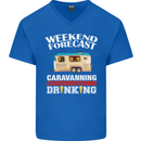 Caravan Weekend Forecast Caravanning Mens V-Neck Cotton T-Shirt Royal Blue