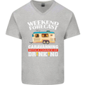 Caravan Weekend Forecast Caravanning Mens V-Neck Cotton T-Shirt Sports Grey