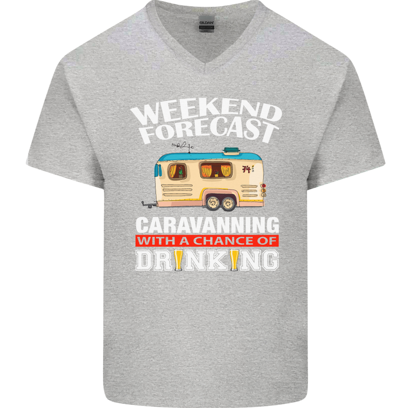 Caravan Weekend Forecast Caravanning Mens V-Neck Cotton T-Shirt Sports Grey