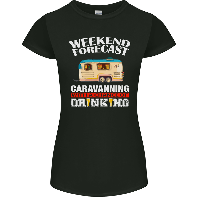Caravan Weekend Forecast Caravanning Womens Petite Cut T-Shirt Black