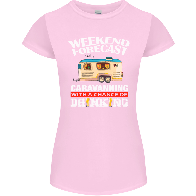 Caravan Weekend Forecast Caravanning Womens Petite Cut T-Shirt Light Pink