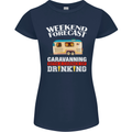 Caravan Weekend Forecast Caravanning Womens Petite Cut T-Shirt Navy Blue