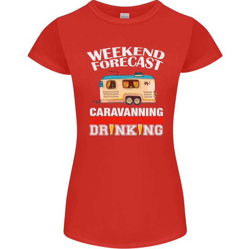 Caravan Weekend Forecast Caravanning Womens Petite Cut T-Shirt Red