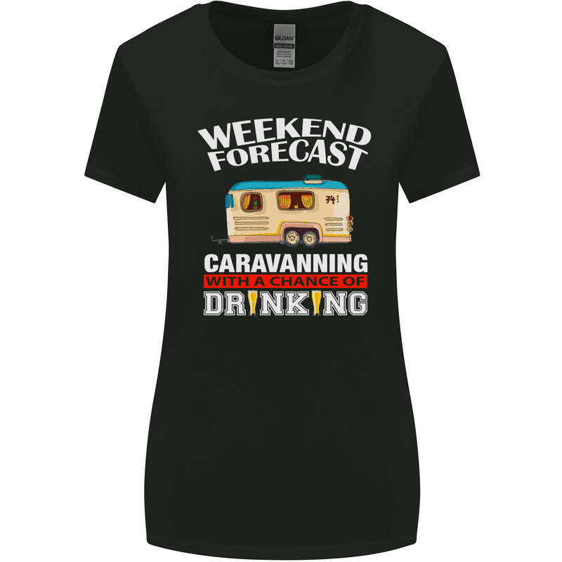 Caravan Weekend Forecast Caravanning Womens Wider Cut T-Shirt Black