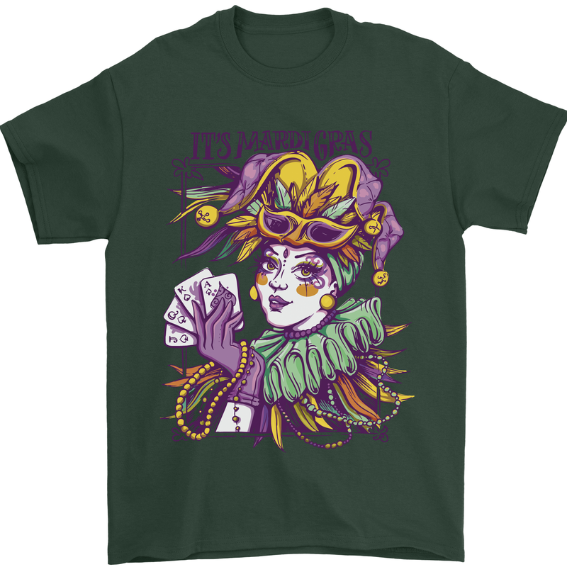 Carnival Its Mardi Gras Mens T-Shirt 100% Cotton Forest Green