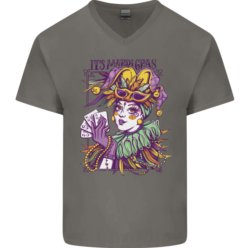 Carnival Its Mardi Gras Mens V-Neck Cotton T-Shirt Charcoal