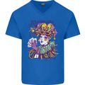 Carnival Its Mardi Gras Mens V-Neck Cotton T-Shirt Royal Blue