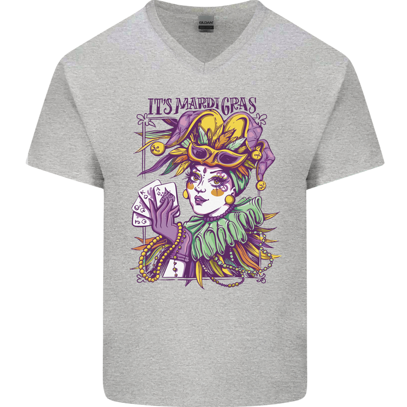 Carnival Its Mardi Gras Mens V-Neck Cotton T-Shirt Sports Grey