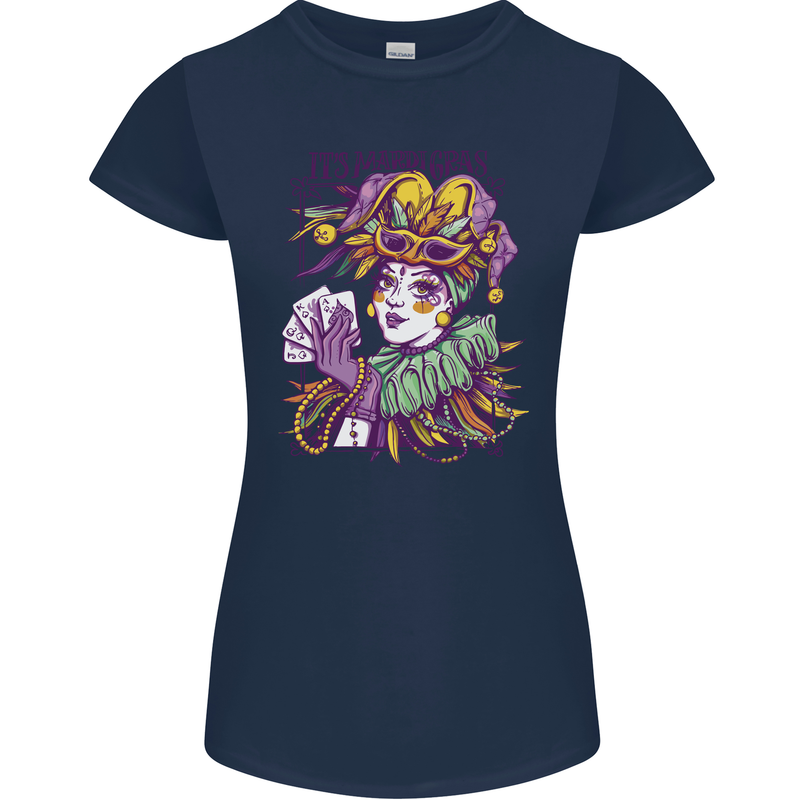 Carnival Its Mardi Gras Womens Petite Cut T-Shirt Navy Blue