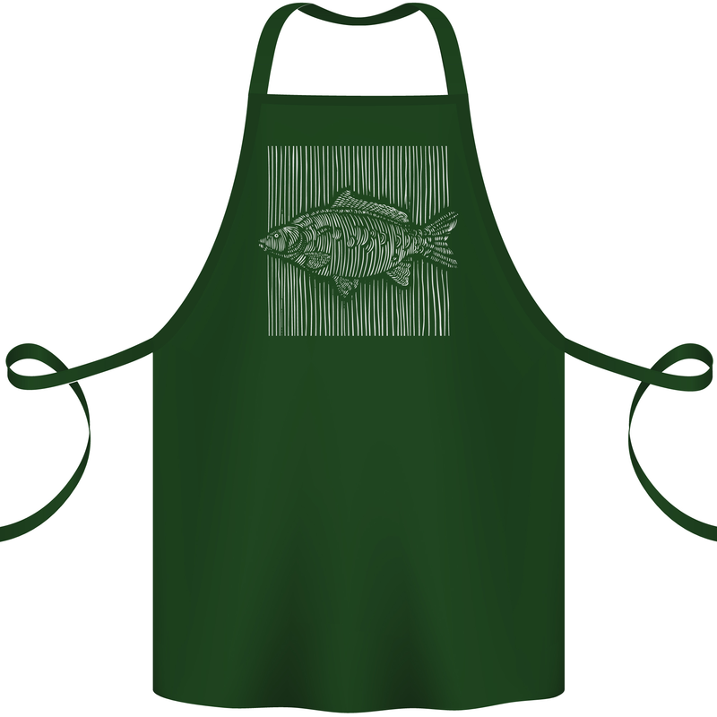 Carp Lines Fishing Fisherman Fish Angling Cotton Apron 100% Organic Forest Green