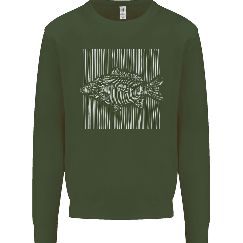 Carp Lines Fishing Fisherman Fish Angling Mens Sweatshirt Jumper Forest Green