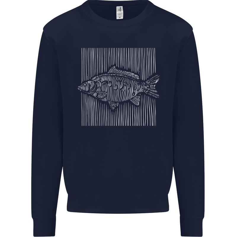 Carp Lines Fishing Fisherman Fish Angling Mens Sweatshirt Jumper Navy Blue