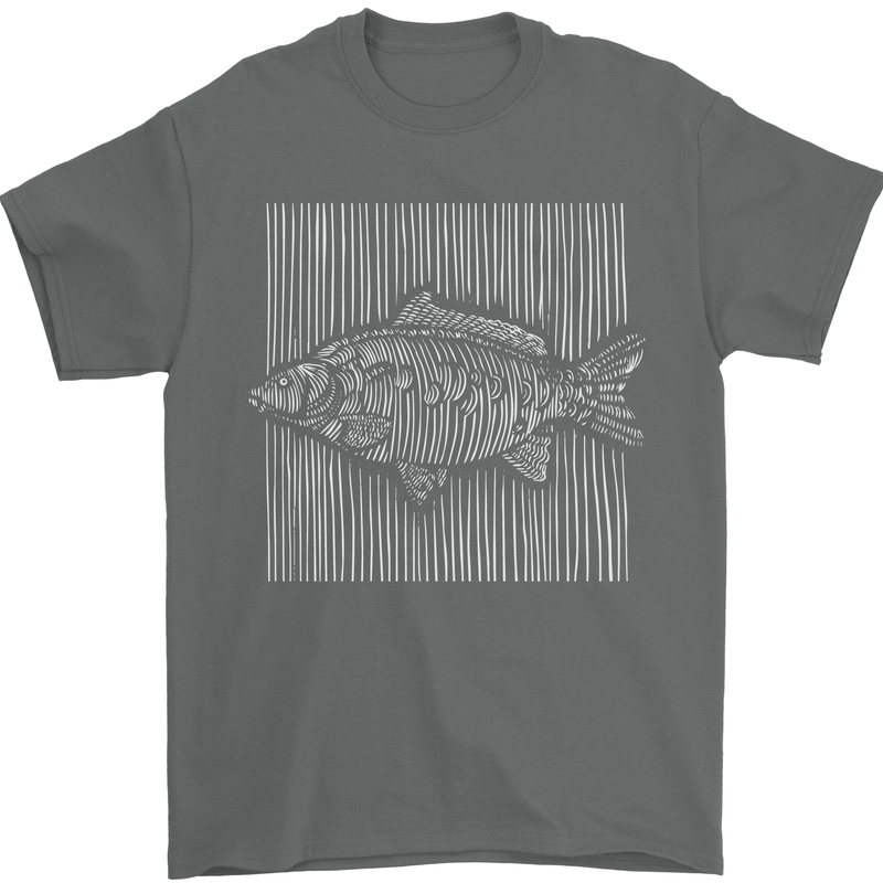Carp Lines Fishing Fisherman Fish Angling Mens T-Shirt Cotton Gildan Charcoal
