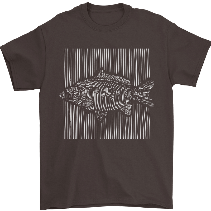 Carp Lines Fishing Fisherman Fish Angling Mens T-Shirt Cotton Gildan Dark Chocolate
